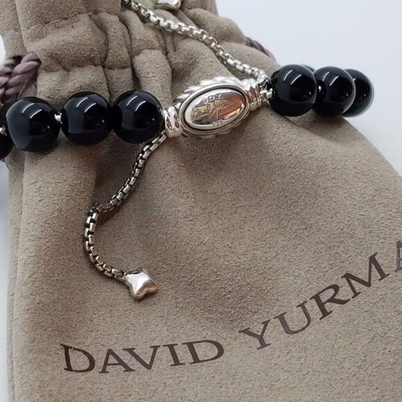 David Yurman Sterling Silver and Black Onyx Beads Adjustable Bracelet - Picture 1 of 5